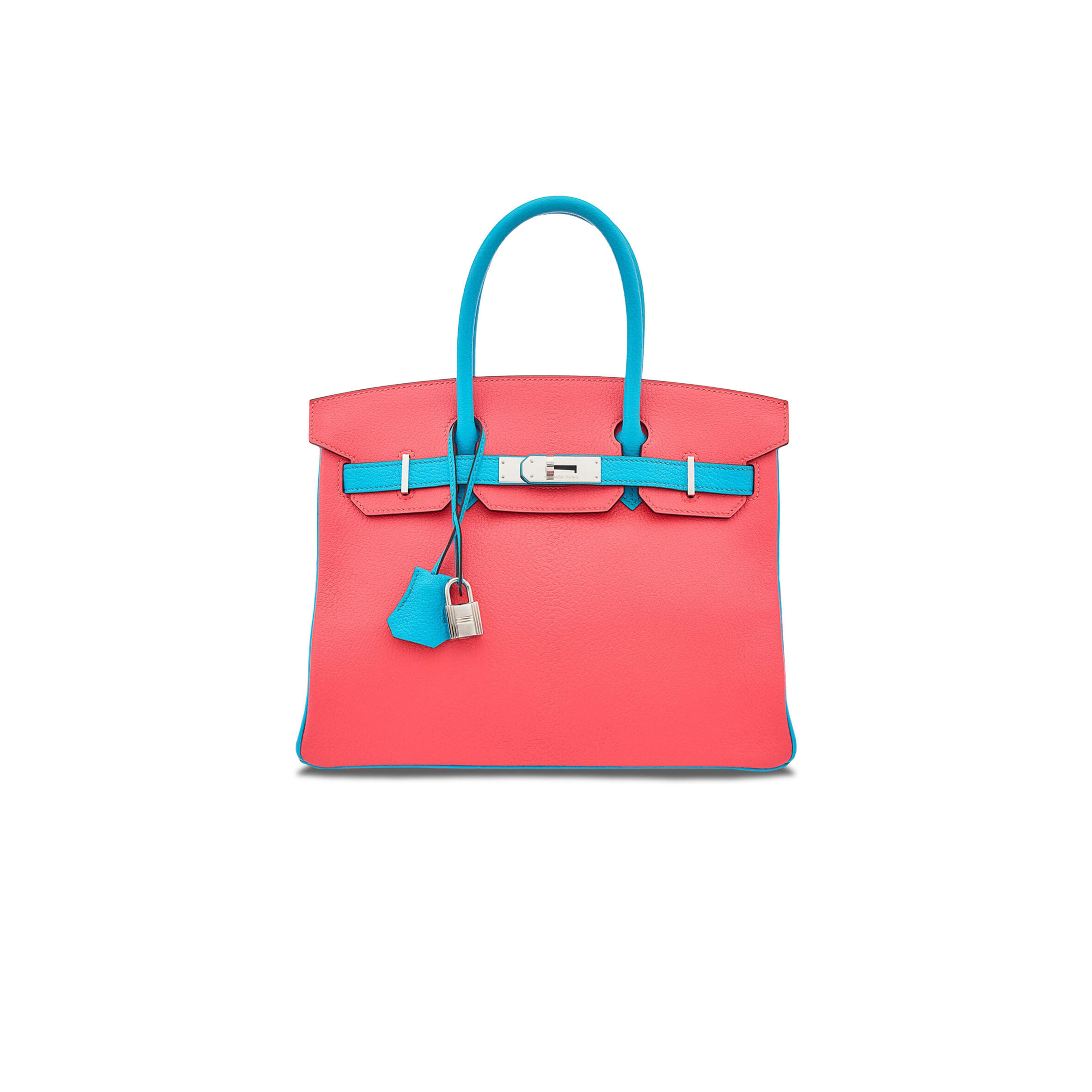H**me5 BIRKIN 30 EPSOM LIPSTICK PINK AND MACAROON BLUE SILVER BUCKLE H028369CK20 (30*23*15cm) Master Quality